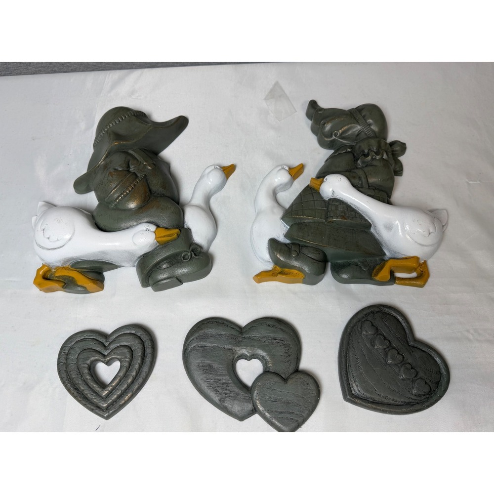 Vintage Homco Goose Wall Hanging Set 5pc Hearts Country Farmhouse Decor 2800